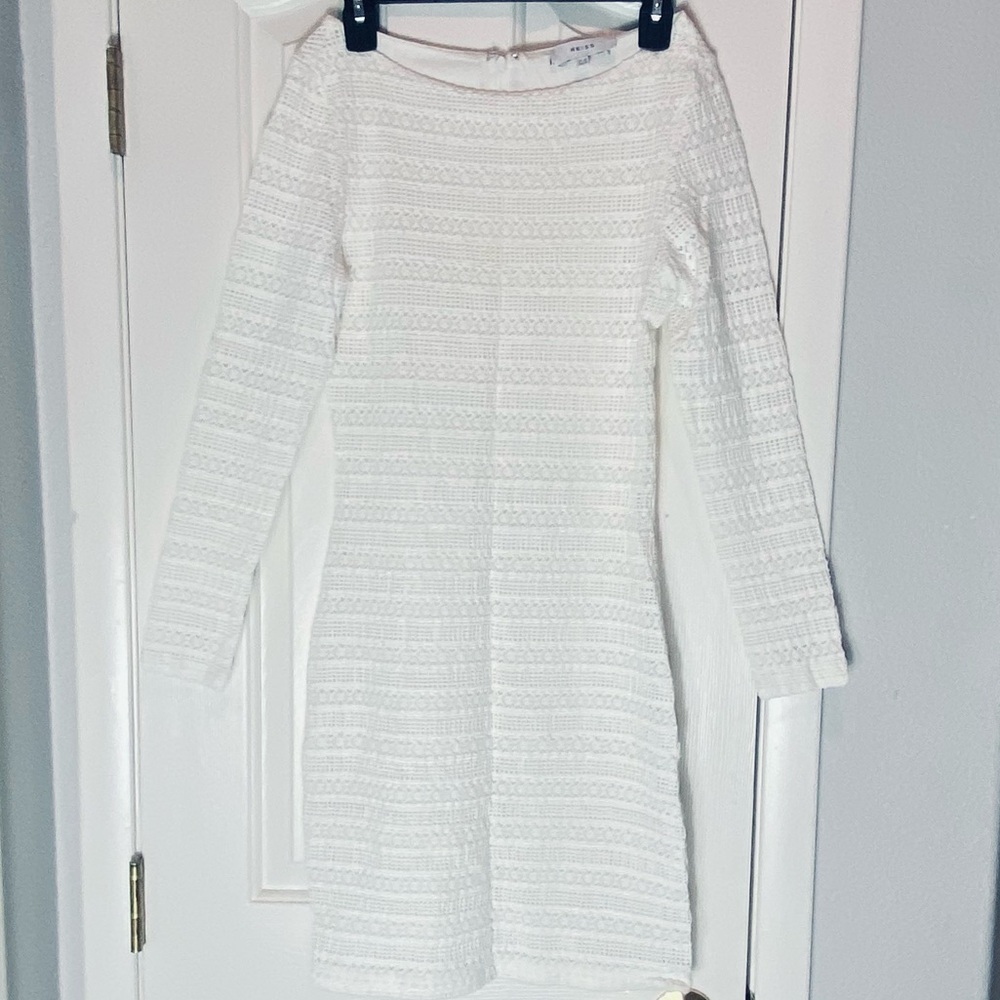 REISS Bodycon Lace Dress White Long Sleeve